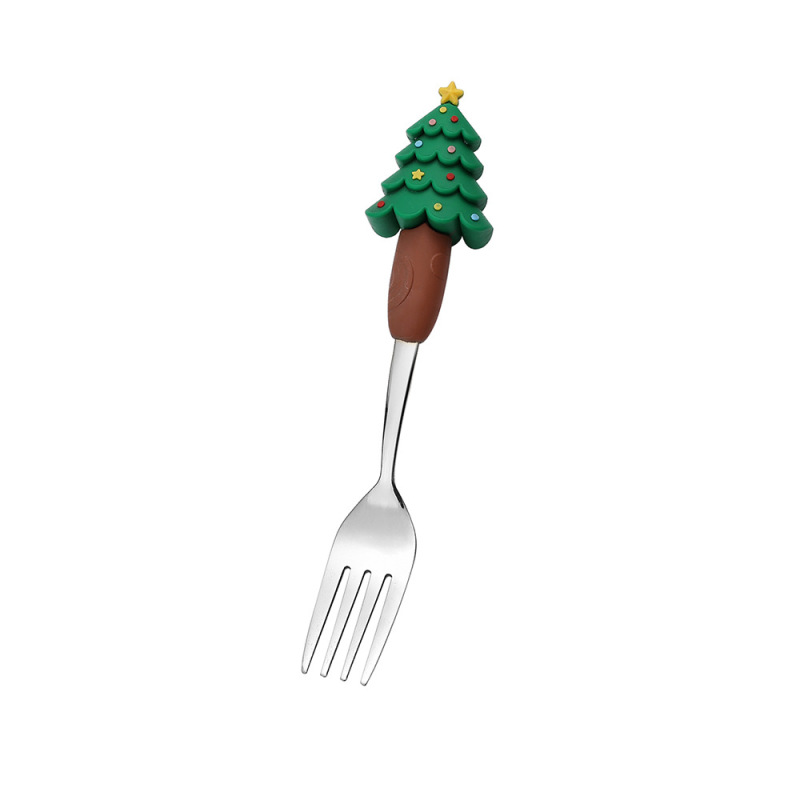 新しいクリスマス人形スプーンとフォークかわいい楽しいサンタクロースクリスマスツリーゴールデンクリスマスフォークとスプーン食器セット|undefined