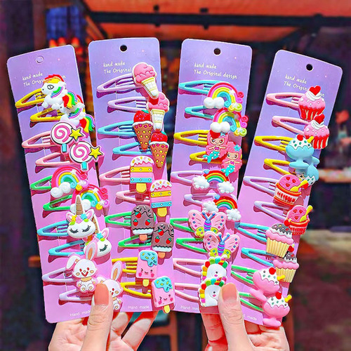 Children's Fruit Flower Hair Clips Set of 10 Girls Baby Edge Clips BB Clips Ice Cream Candy Cute Hair Accessories