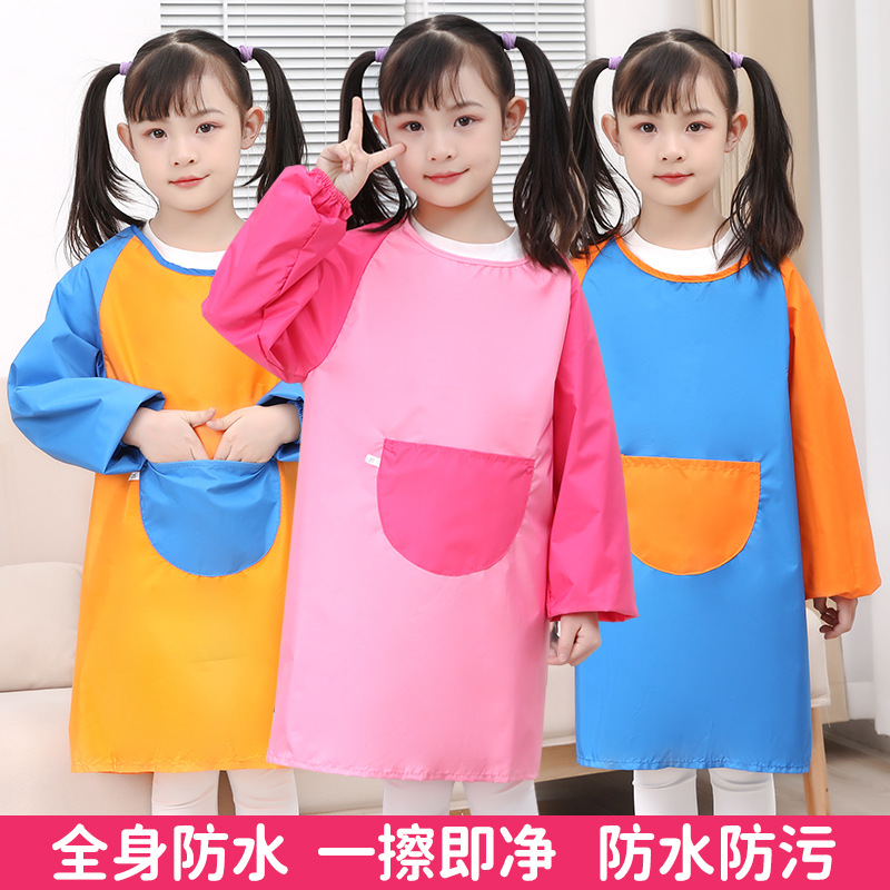 Children's apron overalls waterproof baby painting full-body suit kindergarten art painting eating bib print logo