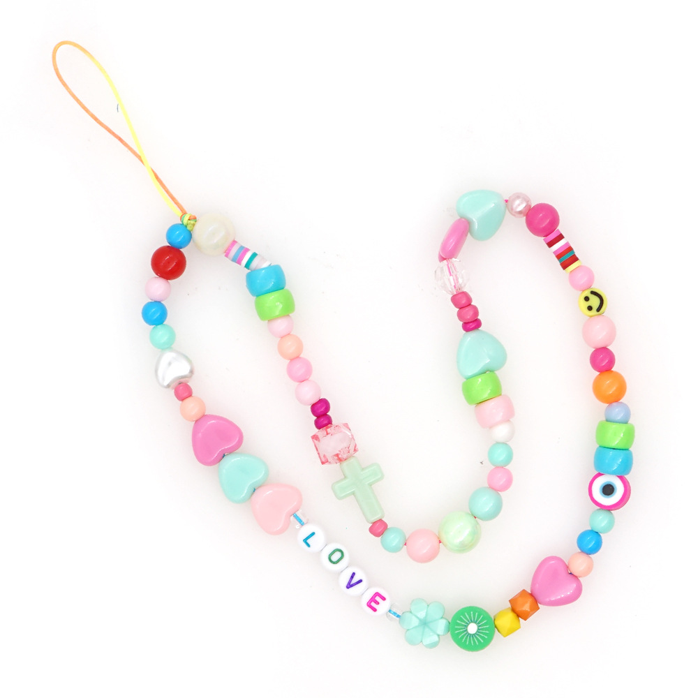 Wholesale Accessories Mixed Color Letters Round Beads Acrylic Mobile Phone Chain Nihaojewelry display picture 7