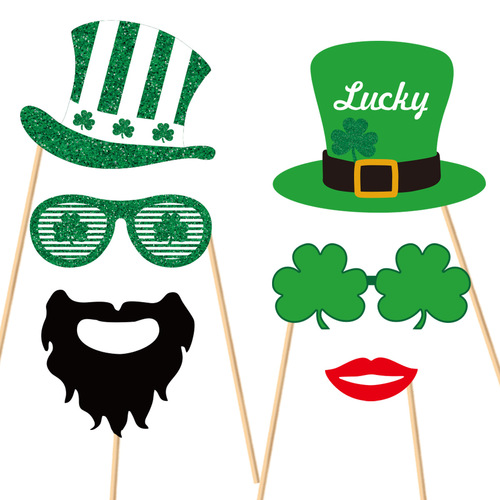 Cross-border St. Patrick's Day party party dance decoration photo props pipe clover cuckold glasses