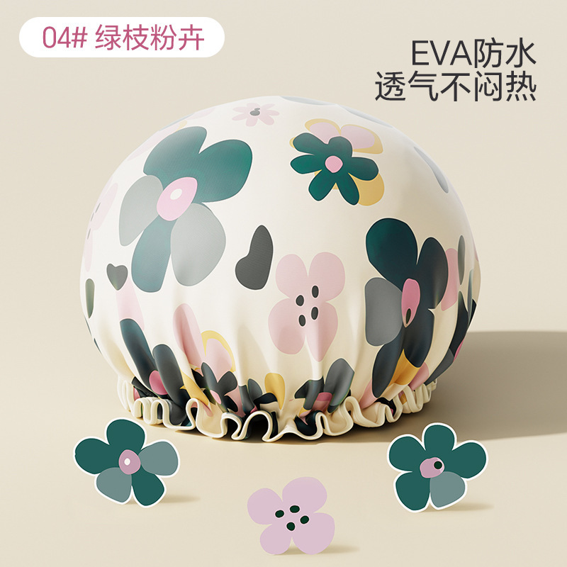 浴帽双层卡通防水洗澡帽新款家用防油烟成人加厚PEVA防水沐浴帽子|undefined