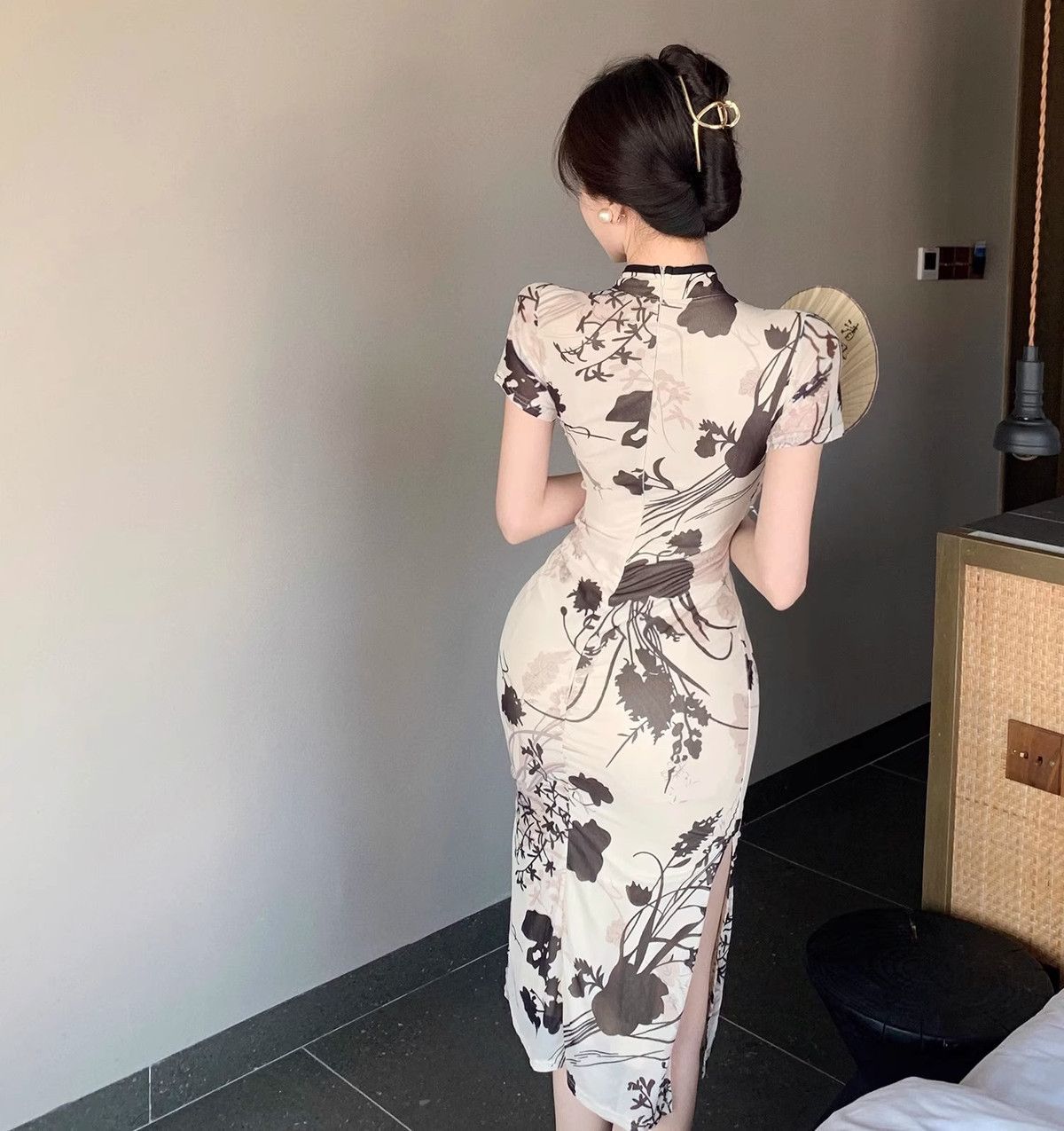 Fashion Simple Qipao Young Girls, High-end Retro Print, Waist-cinching Slimming Improved Chinese-style Dress For Women_ecoleips.com