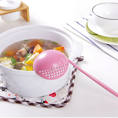 Soup spoon colander two-in-one long handle filter spoon plastic large spoon hot pot spoon wheat straw spoon plastic spoon