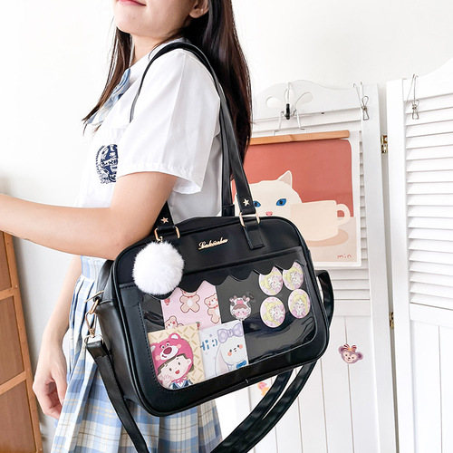 Baby bag, Korean version of pain bag, Japanese style transparent bar PU soft girl student shoulder bag, small square bag, two-dimensional cross-body bag
