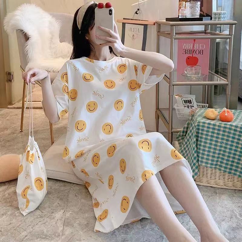 Camisón para mujer, talla grande de verano, pijamas de maternidad para primavera y otoño, nuevo estilo 2024, manga corta, fino, lindo, dibujos animados de verano.