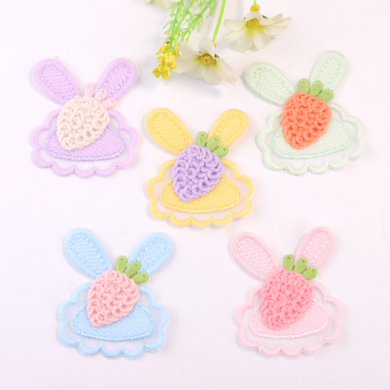 跨境专供饰品头饰半成品辅料装饰布贴 小清新大号萝卜兔刺绣布贴