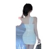 Mesh flower patchwork single shoulder suspender bottom wrap buttocks dress