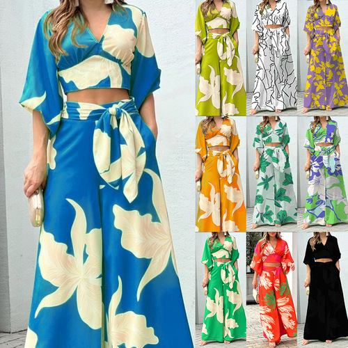 2025 Spring Set European and American Women's Fashion New Print Elegant Commute High-Waisted Sexy Stylish Casual Set