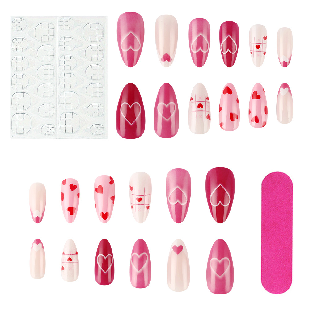 15g Weight press-on nails Nail Supplies Plastic Material Valentine'S Day Festival Heart Shape Pattern Pink Color Valentine'S Day Heart Shape Plastic Press-on Nails 9