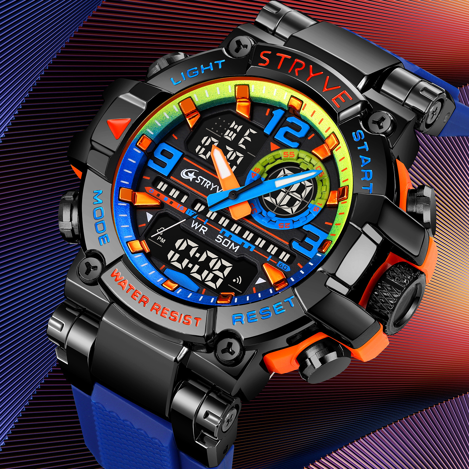 STRYVE reloj deportivo para hombre de moda luminoso reloj electrónico impermeable reloj multifuncional estudiante transfronterizo 8025