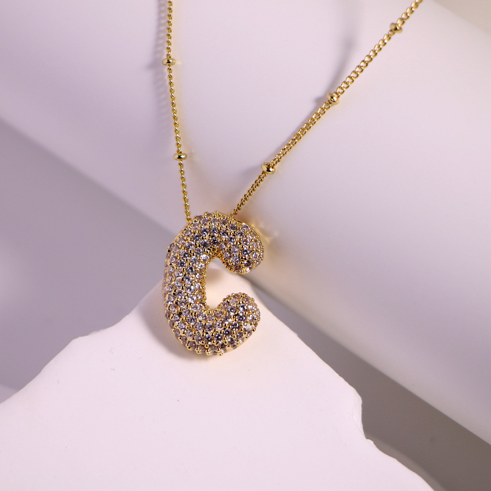 Women's Gender Wholesale Basic Modern Style Classic Style Letter Copper Inlay 18K Gold Plated Zircon Pendant Necklace