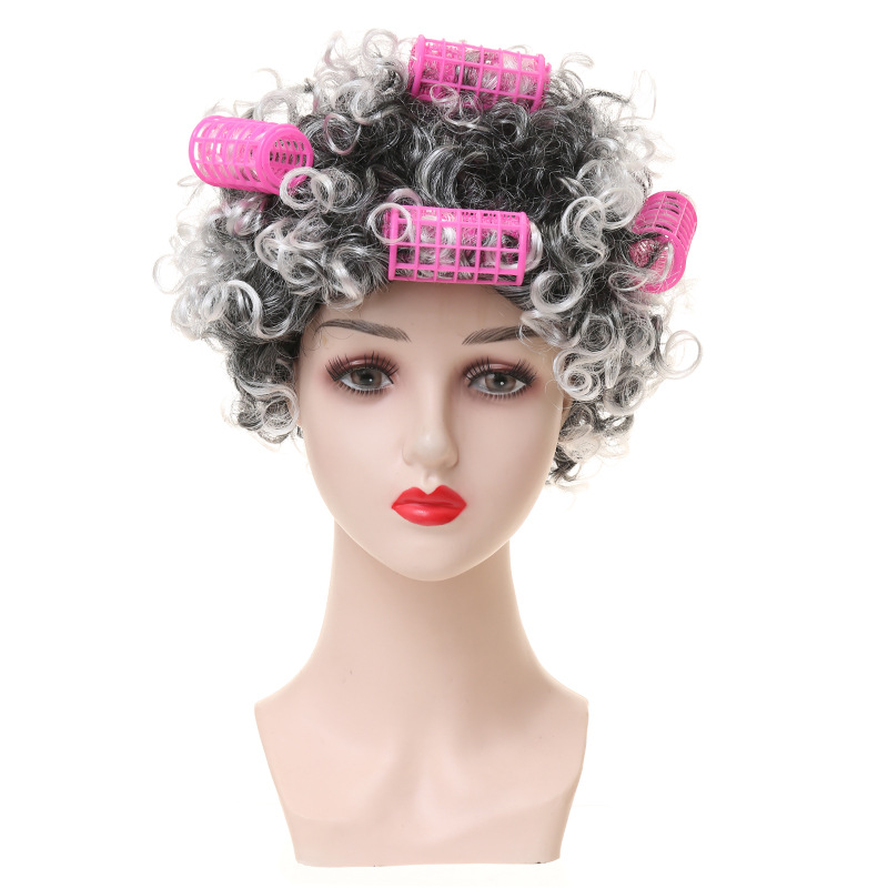 Amazon escuela 100 días gris abuelo peluca abuela peluca carta dama estilo vieja dama peluca