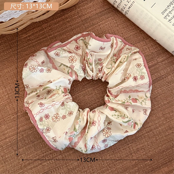 7# pink edge-bow floral hair tie