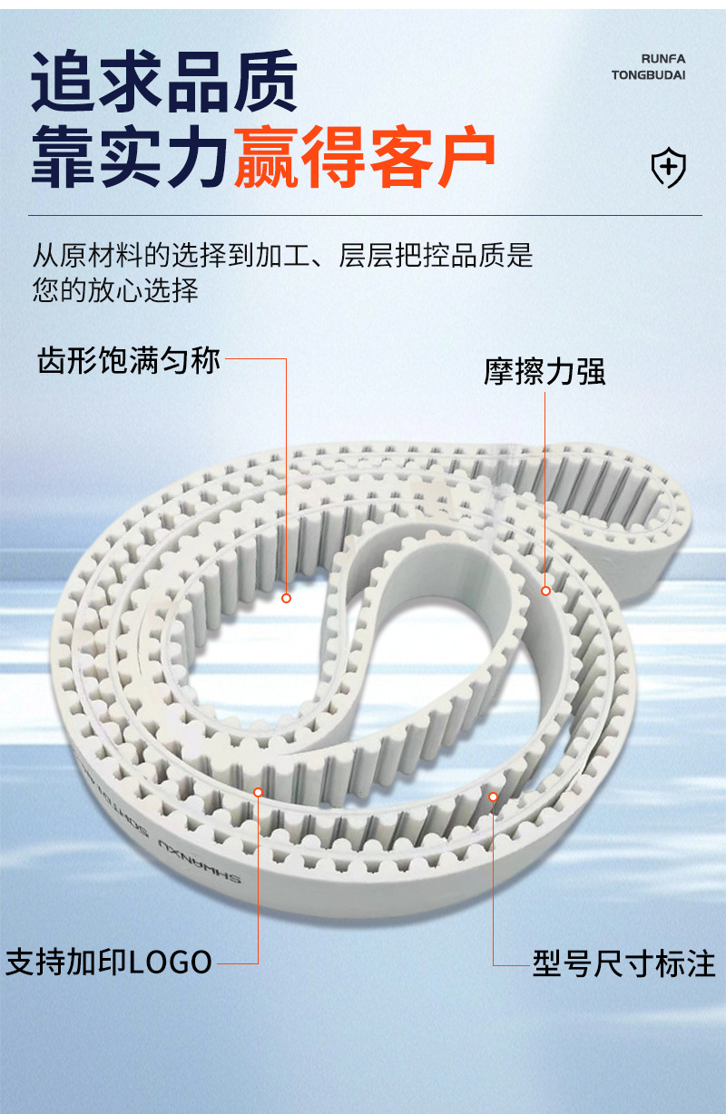Polyurethane seamless steel wire synchronous belt, one-piece molded without joints, precision transmission belt, PU circular toothed belt