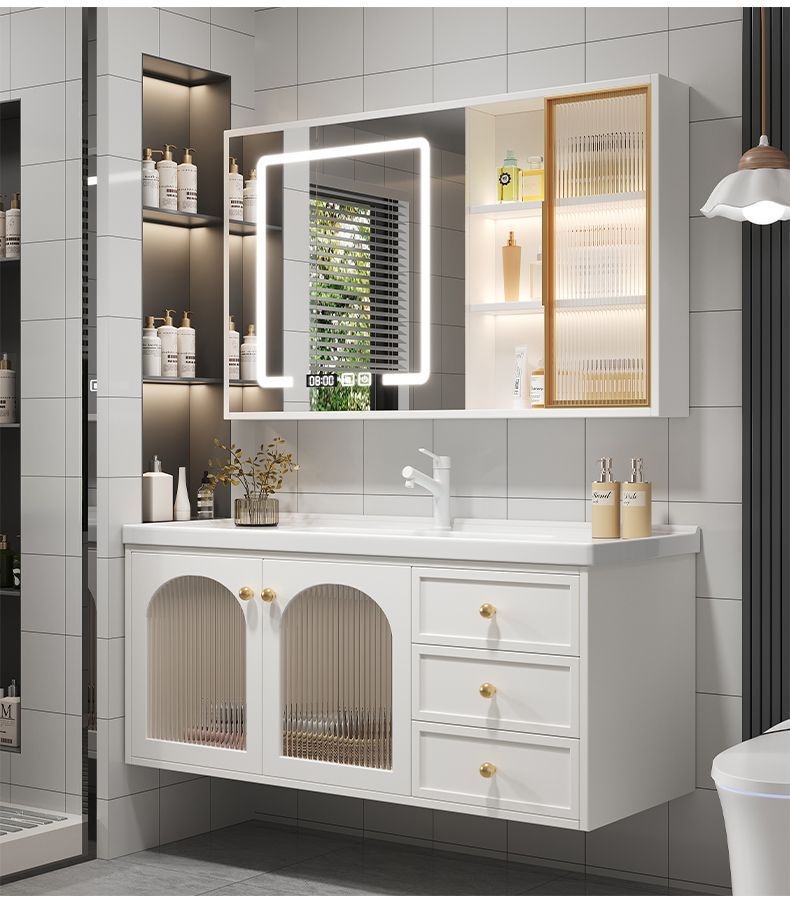 Pastoral simple solid wood washbasin, bathroom cabinet combination, ceramic bathroom integrated, intelligent washbasin and washbasin, oak undefined