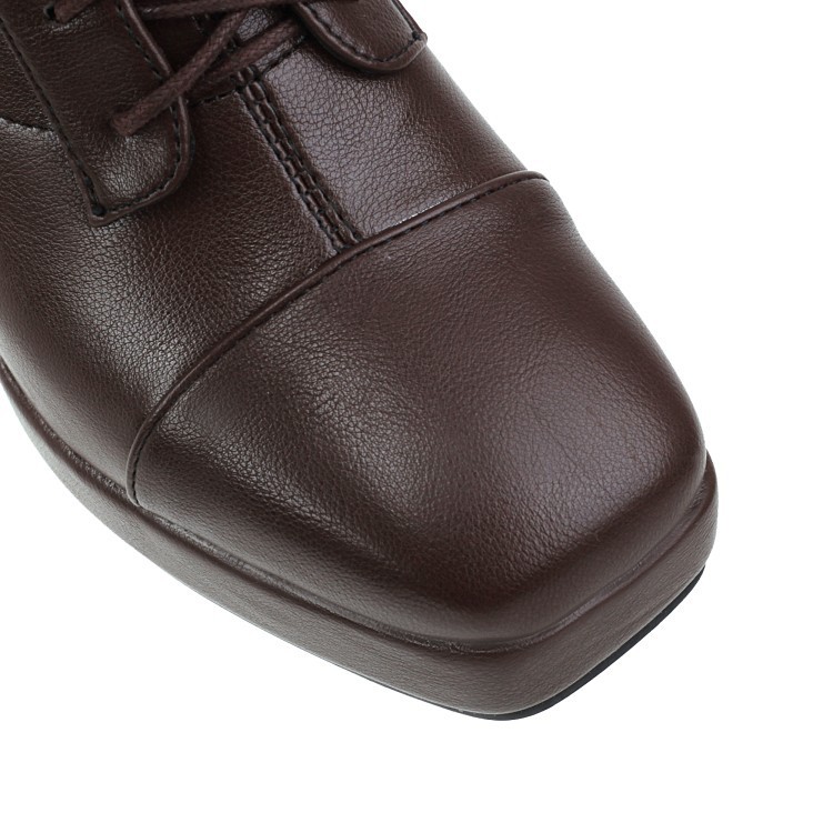 Square head front strap solid color waterproof platform thick heel short leg boots_voghion.com
