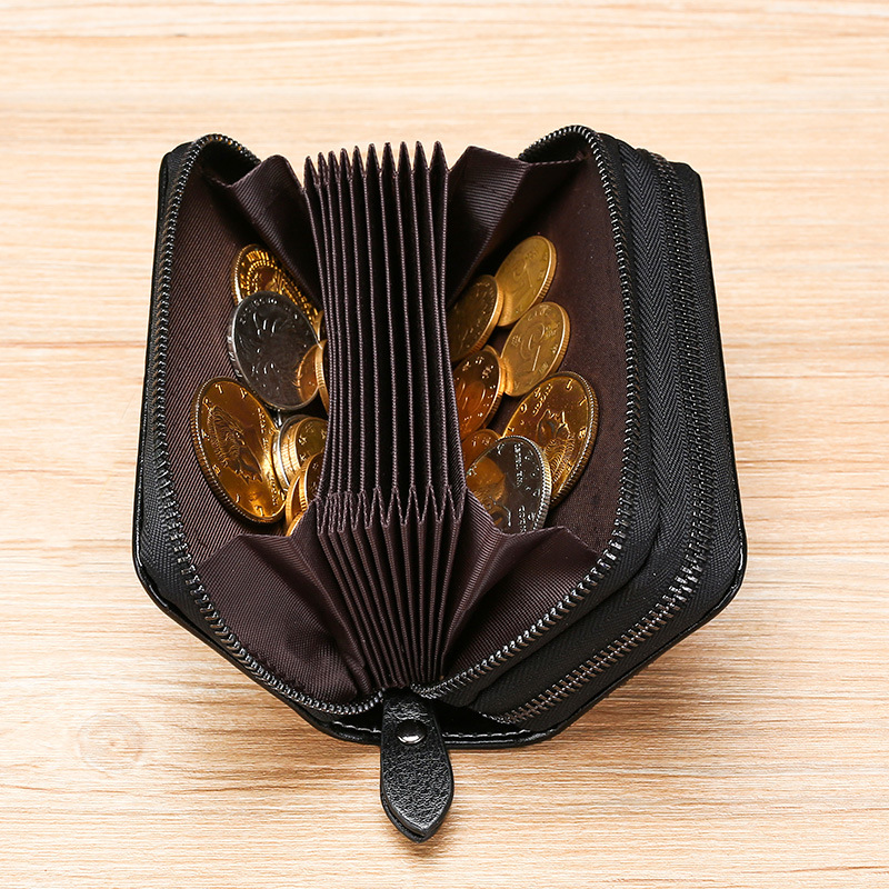 Nuevo cuero genuino multi-funcional clave caso de doble capa de la cremallera cubierta inferior anti-perdida cambio titular de la tarjeta de vaca coche clave caso