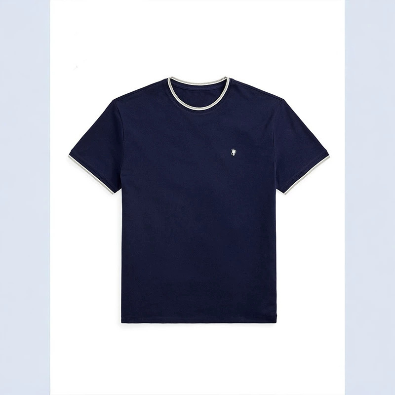 Rl Ralph Lauren Spring/Summer New Pique Cotton Breathable Color-Block Mesh Men's Crew Neck Short-Sleeve T-Shirt