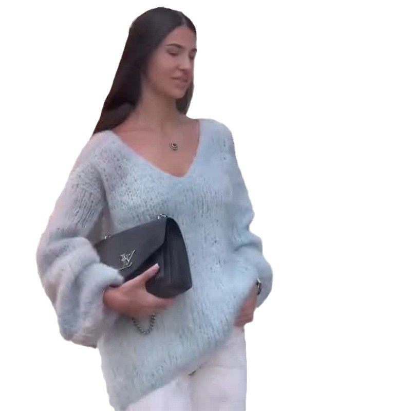 2024 otoño nuevo estilo europeo y americano Amazon transfronterizo ropa de mujer de color sólido u collar caballo de caballo de mar suave glutinoso jersey de punto universal