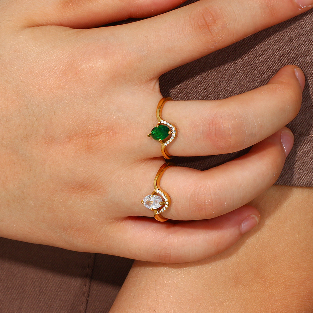 Fashion Oval Stainless Steel Plating Inlay Zircon Open Ring 1 Piece