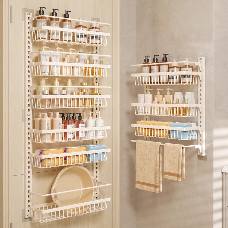 No-Drill Bathroom Door Storage Rack, Narrow Gap Wall-Mounted Multi-Layer Bathroom Wall Storage Shelf Next to the Toilet Cabinet