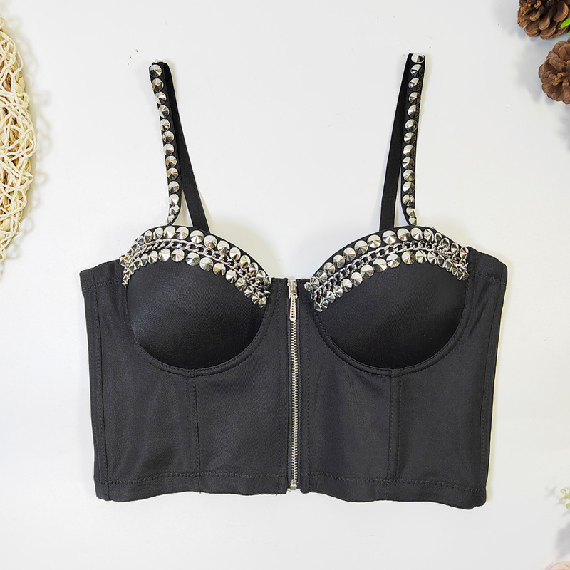 European and American cross-border Amazon vest-style outer wear Fishbone corset push up top support beaded tube top zipper cardigan top
