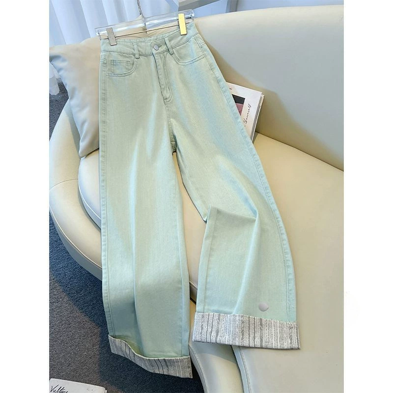 Укороченные узкие джинсы с манжетами в стиле ретро больших размеров для женщин, лето 2025, новые нишевые широкие брюки с закатанными штанинами