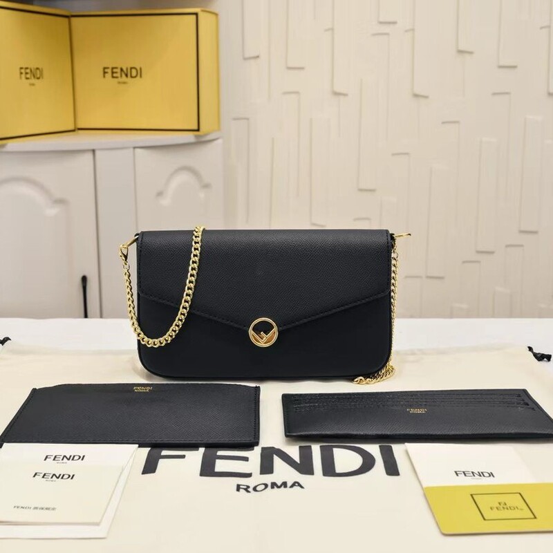 Finja 2024 new women's leather chain FF magnetic closure long wallet crossbody shoulder bag Finja 2024 new women's leather chain FF magnetic closure long wallet crossbody shoulder bag