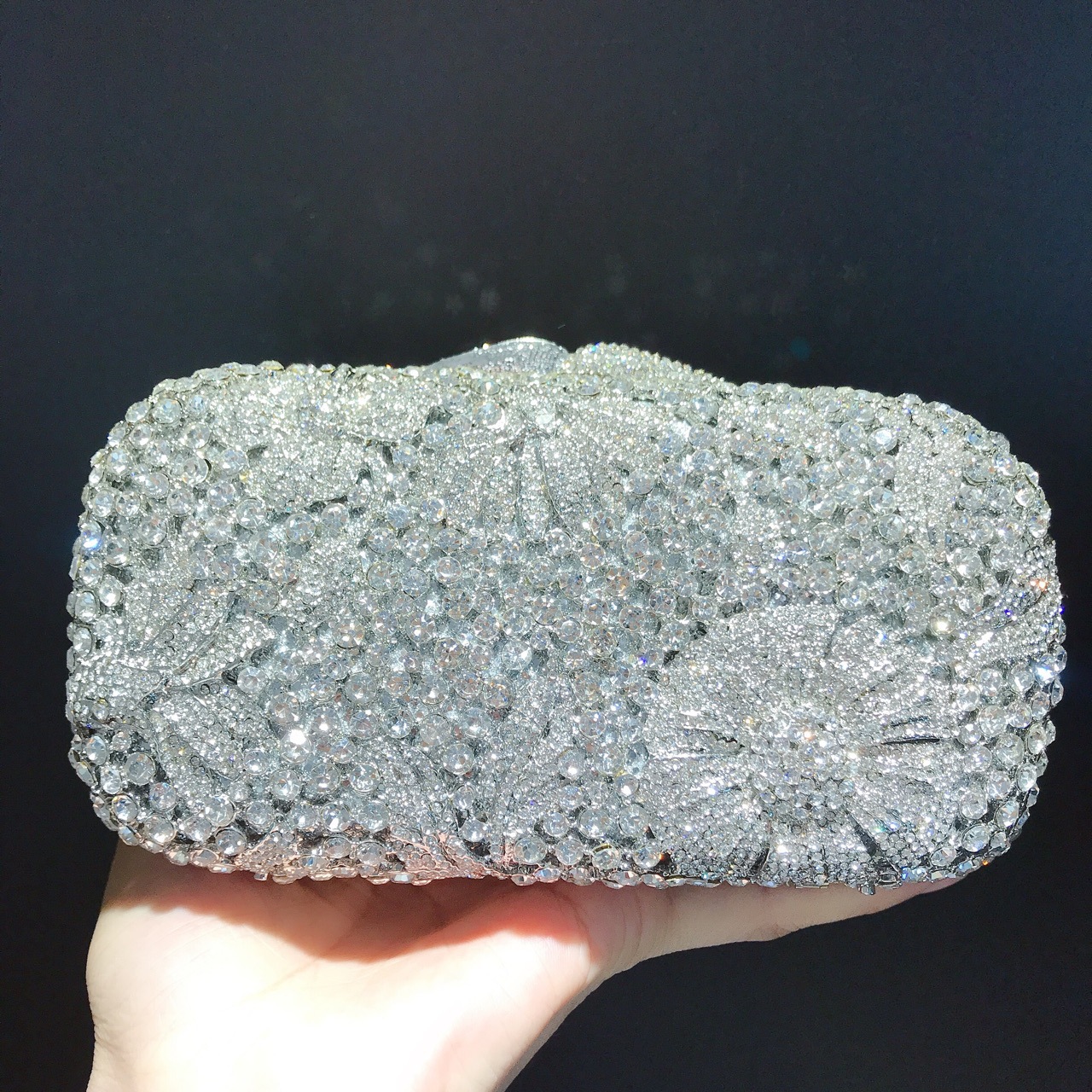 Túi clutch dạ hội hộp cứng kim loại đính đá lấp lánh — Màu xanh ngọc chi tiết 2