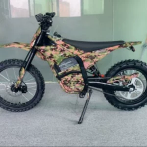 M1 electric motorcycle, camouflage design, powerful off-road performance