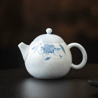 手绘陶瓷茶壶洒蓝百合文旦壶家用精致小茶壶防烫过滤手执单壶礼盒