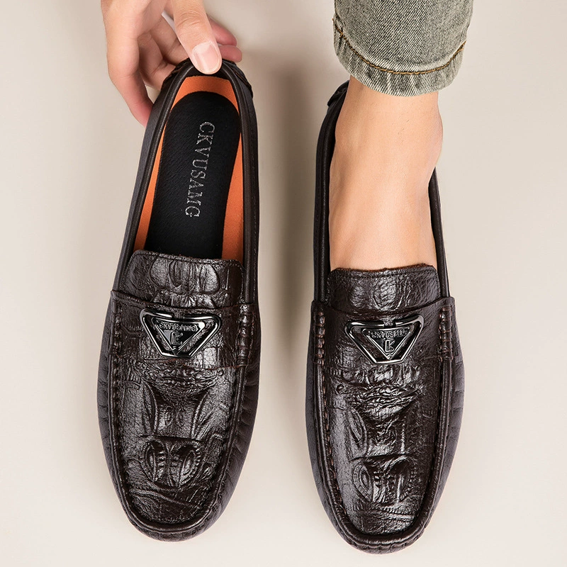 Один педаль ручной работы Lefu обувь мужская ножка английская тисненая кожа бизнес повседневная кожаная обувь из кожи крокодила бобовая обувь