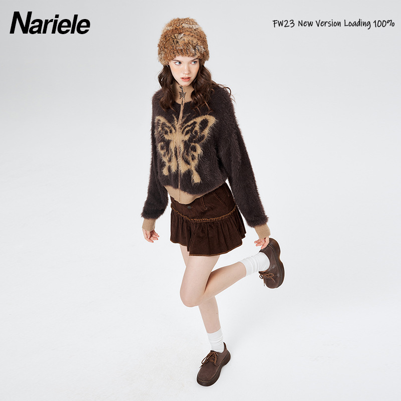 HeyHenry Maillard Mohair Cardigan Collo Alto Autunno/Inverno Farfalla Ricamo Cerniera Maglione Ragazza Spicy_voghion.com