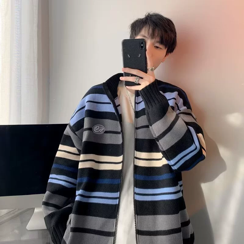Свитер с воротником в полоску кардиган для мужчин и женщин