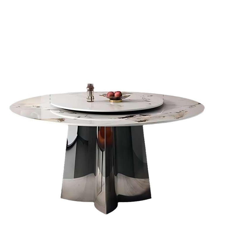 Mesa de comedor redonda de apartamento pequeño de sala de estar simple moderna con tocadiscos Combinación de mesa y silla de comedor de placa de roca brillante de lujo ligero de estilo italiano