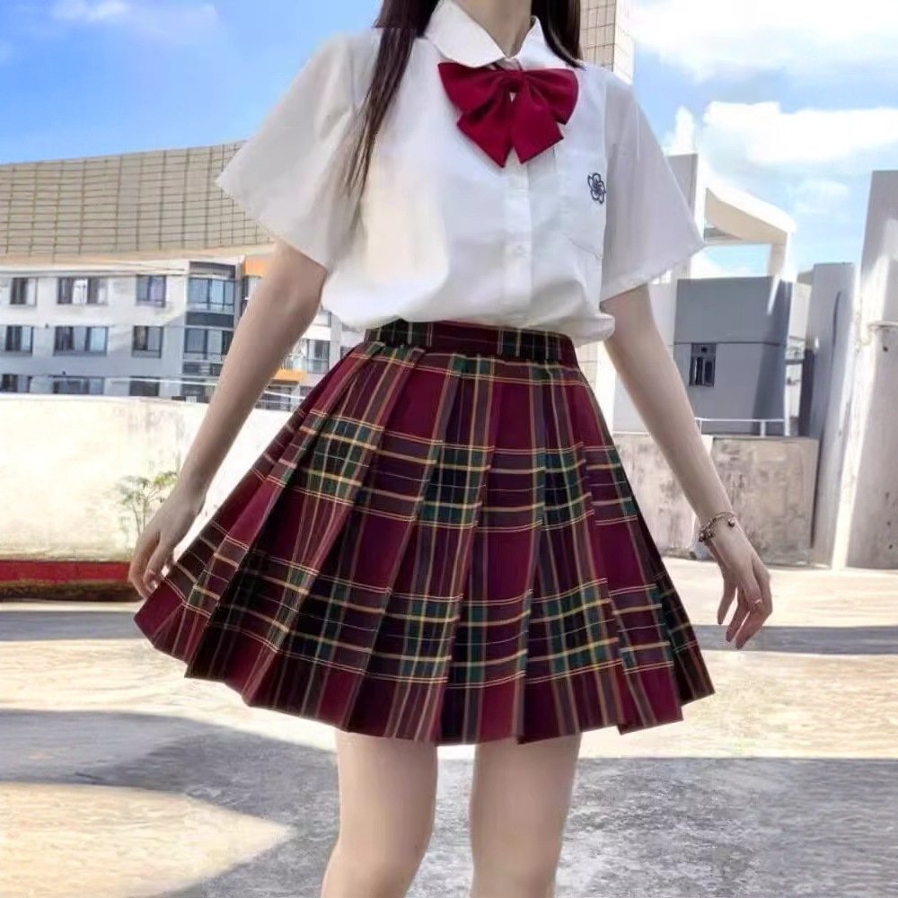 호손 나무 JK 유니폼 스커트 세트 가을 및 겨울 반 길이 격자 스커트를위한 풀 세트 새해 주름 치마 대학 스타일 학교