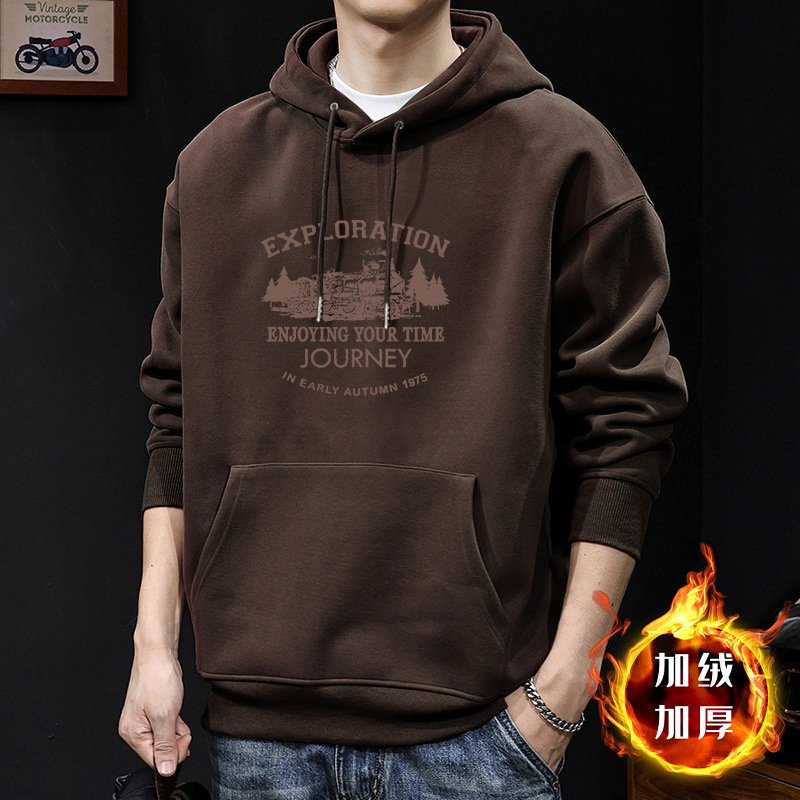 Invierno chaqueta de hombre con capuzas invierno más veludo engrosado marca de tendencia de otoño pesado nuevo otoño invierno ropa de hombre primavera y otoño