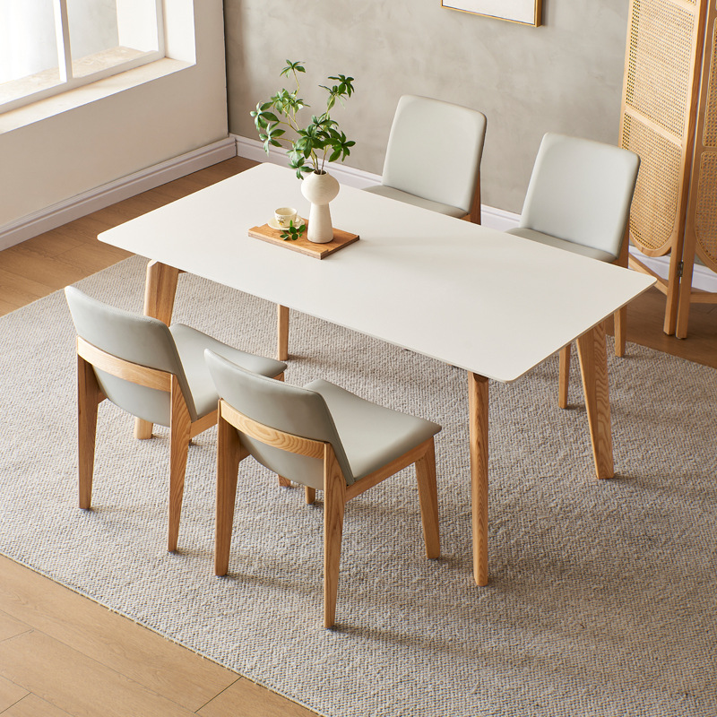 现代简约实木岩板餐桌家用小户型纯白餐桌椅德利丰岩板餐台侘寂风