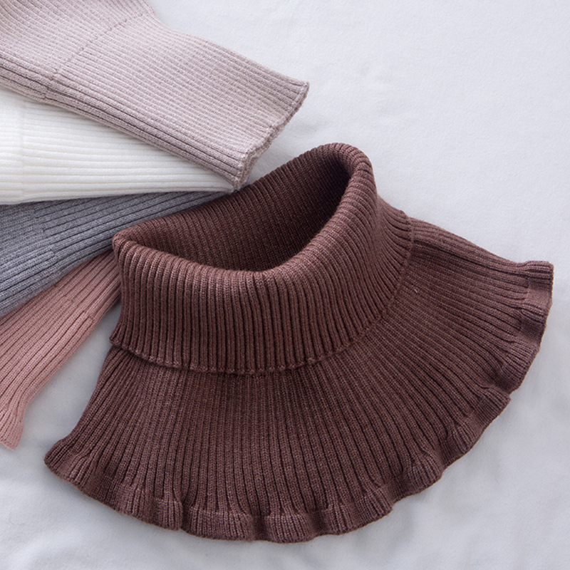 Autumn and Winter Cashmere Turtleneck Neck Warmer with Ruffled Edges, Korean Style Versatile Warm Neck Protector, Women's Fake Collar Scarf