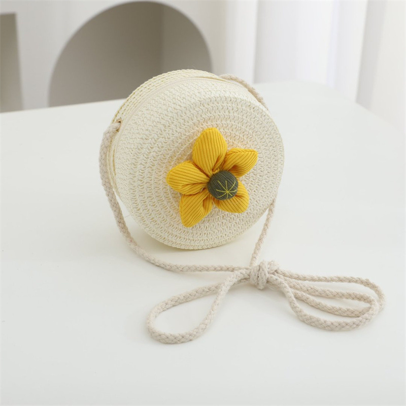 유백색 꽃 원형 가방 직경 12cm