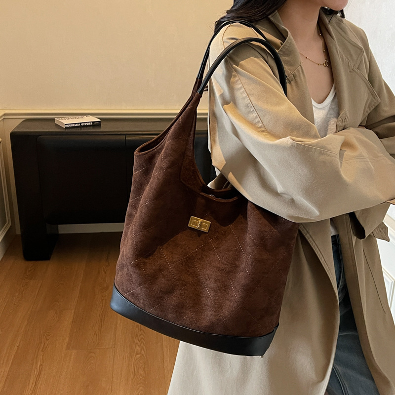 跨境高级感腋下包通勤水桶包女2025新款菱格手提包小众时尚单肩包|undefined