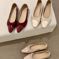 2025夏季新款尖头蝴蝶结内增坡跟浅口百搭OL豆豆玛丽珍女单鞋