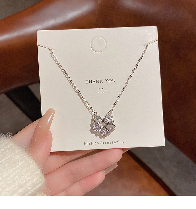 Fashion Flower Titanium Steel Plating Zircon Pendant Necklace 1 Piece