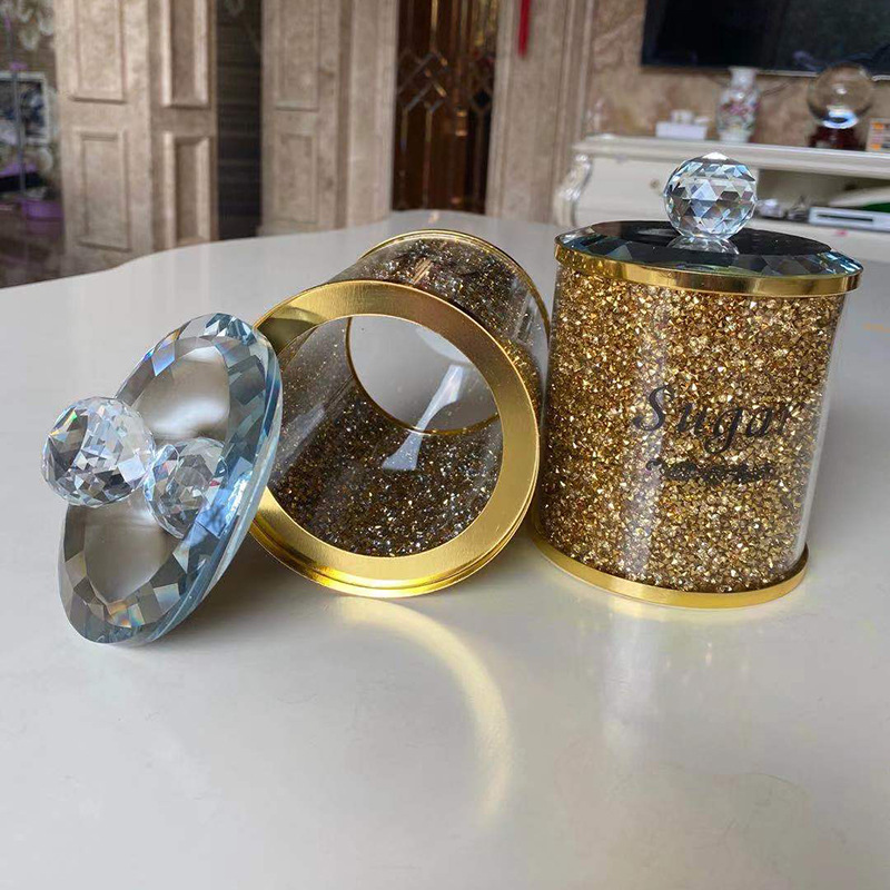 欧美热销水晶玻璃咖啡罐糖罐茶罐家居装饰钻石储物罐厂家直销