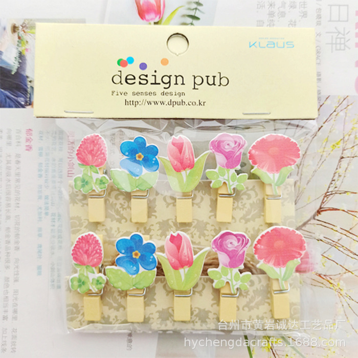 Colorful flower clip hanging photo wall Tulip floral diy Florist Red card clip mini sub Wood clip