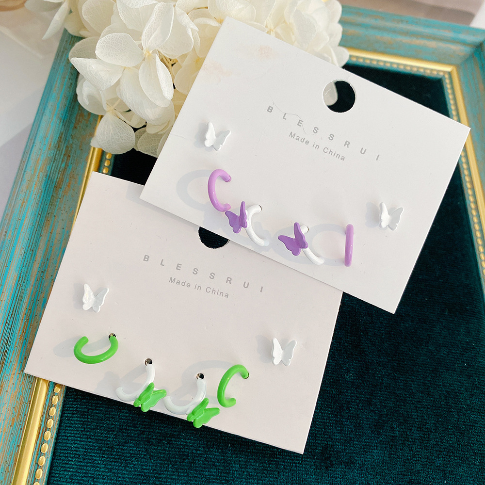 Cute Butterfly Alloy Resin Earrings