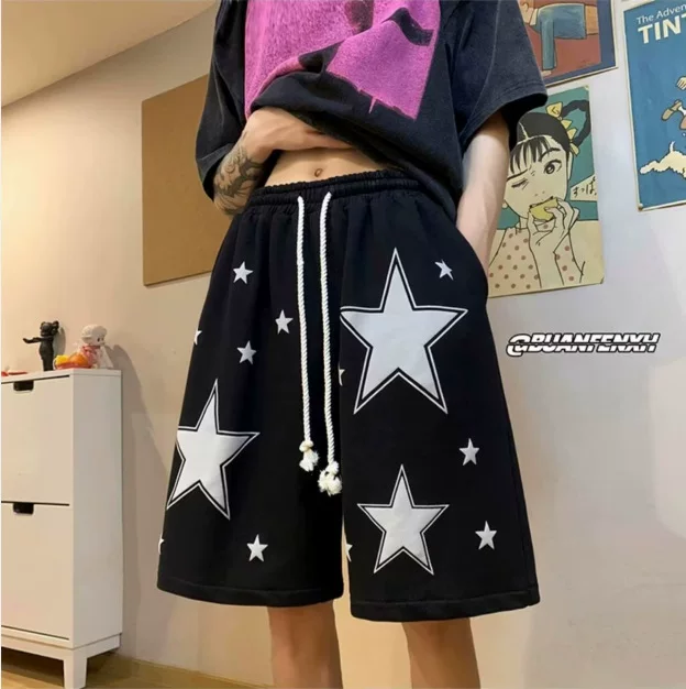 Design summer thin trend shorts for men and women, sports trousers for leisure, American style, print, trend of season, oversize