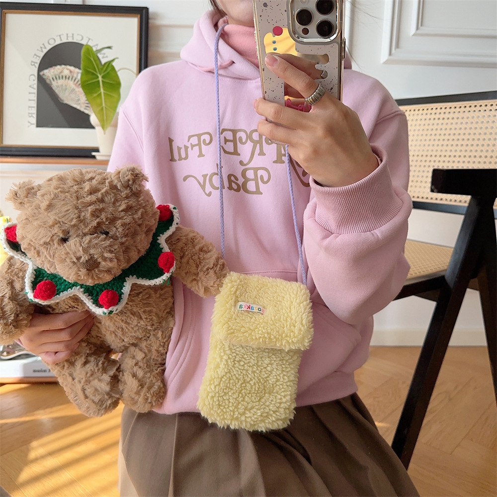 312183 Flip nuevo bolso del teléfono móvil de la felpa crossbody femenino mini teléfono móvil pequeño bolso para caminar bolso del teléfono móvil