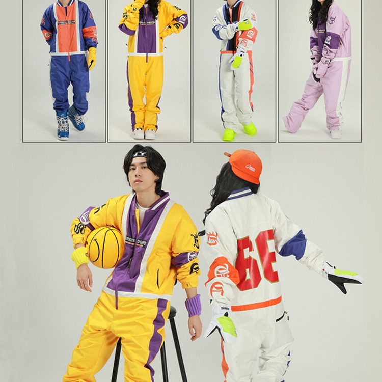 Jauns āra ziemas slēpošanas apģērbs viengabala pāris vēja necaurlaidīgs ūdensnecaurlaidīgs uzvalks modes silts un biezs sniega lauks_voghion.com